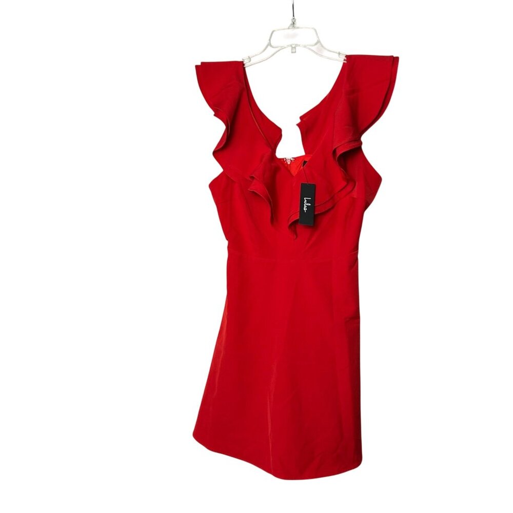 NWT Lulus Womens Red Sleeveless‎ Ruffle Detail Mini Dress Valentine Large